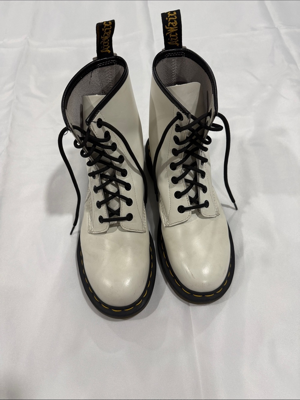Dr. Martens Women's White Lace-Up Combat Boots with Black Trim